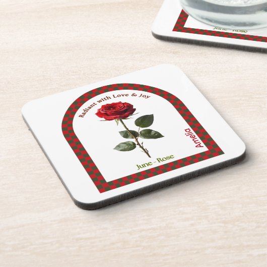 Personalized June Birth Month Flower Coaster コースター (左側)
