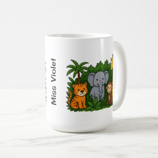 Personalized Jungle Animal Mug – Fun Teacher Gift  コーヒーマグカップ (正面右)