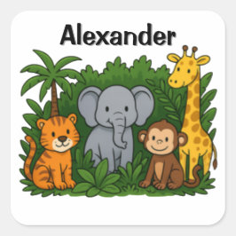 Personalized Jungle Animal Stickers  For kids スクエアシール