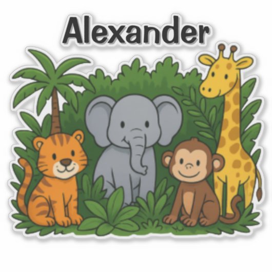 Personalized Jungle Animal Stickers – Fun & Wild  シール (正面)