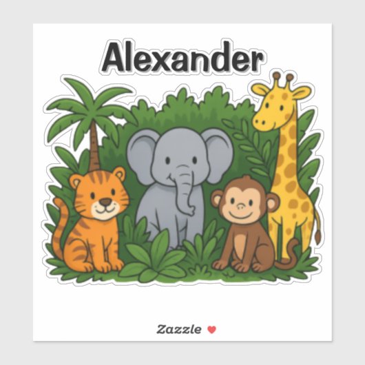 Personalized Jungle Animal Stickers – Fun & Wild  シール (シート)