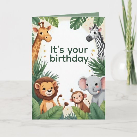 Personalized Jungle Animals Birthday Card カード (正面)
