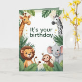 Personalized Jungle Animals Birthday Card カード (黄色い花)