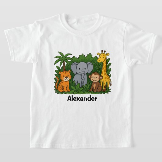 Personalized Jungle Safari Fun Kids T-Shirt  Tシャツ (レイダウン)