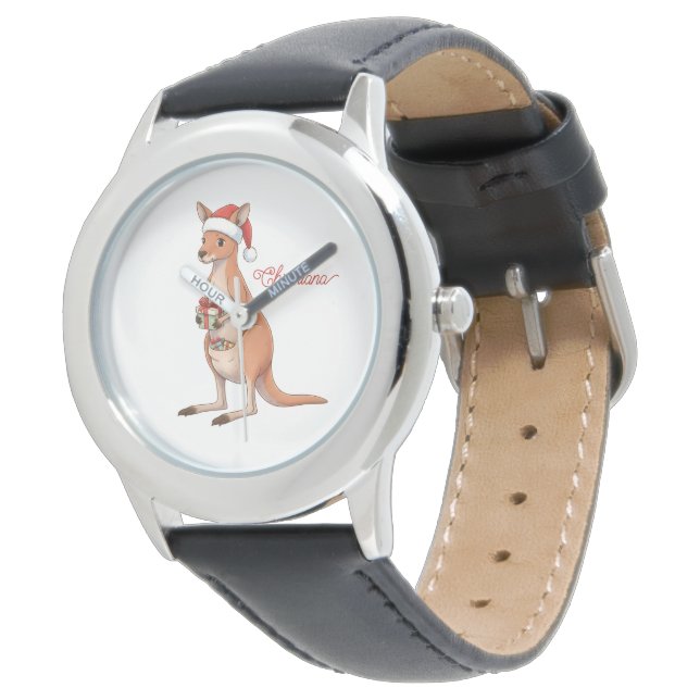 Personalized Kangaroo With Santa Hat Christmas 腕時計 (アングル)