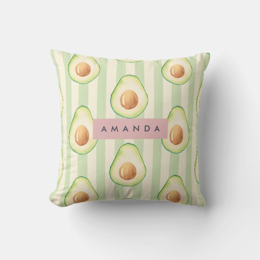 Personalized Kawaii Avocado Pattern クッション (正面)
