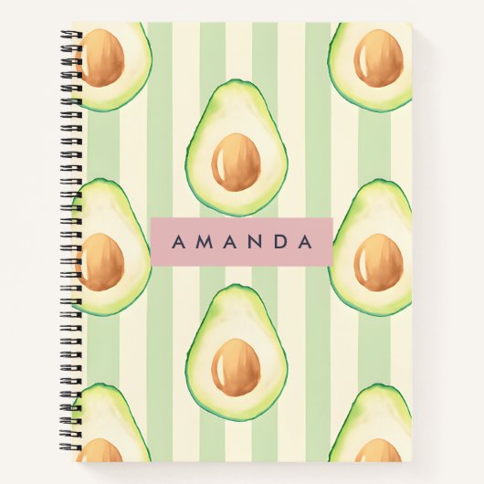 Personalized Kawaii Avocado Pattern ノートブック (正面)