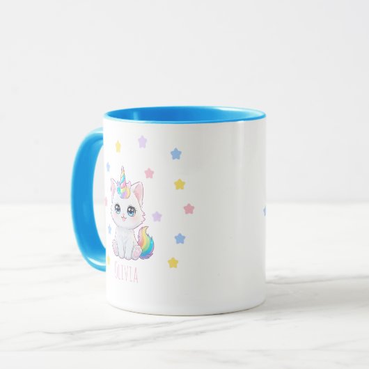 Personalized Kawaii Caticorn Name Printed Mug マグカップ (正面左)