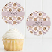 Personalized Kawaii Cookie Gingham Cupcake Topper ラウンドシール