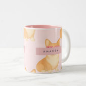 Personalized Kawaii Corgi with Heart Sunglasses ツートーンマグカップ (正面右)