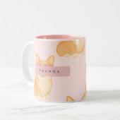 Personalized Kawaii Corgi with Heart Sunglasses ツートーンマグカップ (正面左)