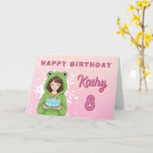 Personalized Kawaii Frog Hoodie Girl Birthday カード (黄色い花)