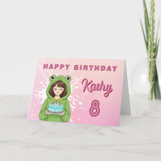 Personalized Kawaii Frog Hoodie Girl Birthday カード (正面)