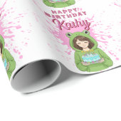 Personalized Kawaii Frog Hoodie Girl Birthday ラッピングペーパー (ロールコーナー)
