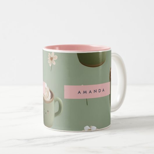 Personalized Kawaii Hot Cocoa Pattern ツートーンマグカップ (正面右)