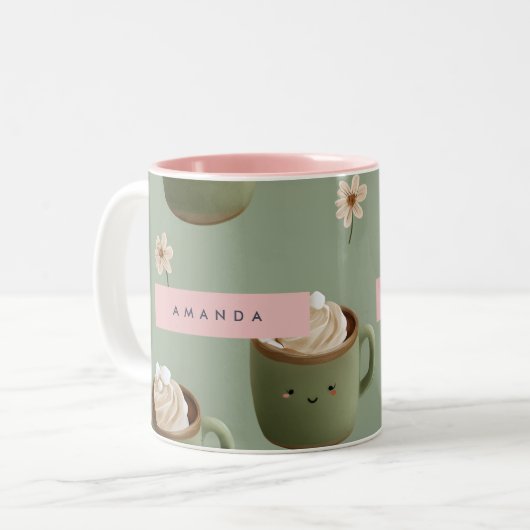 Personalized Kawaii Hot Cocoa Pattern ツートーンマグカップ (正面左)