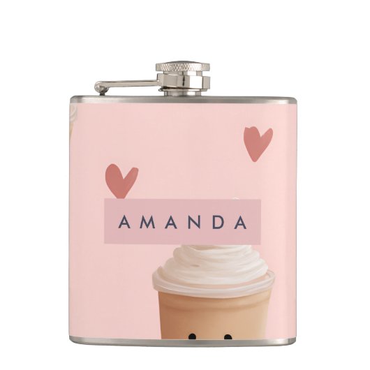 Personalized Kawaii Iced Coffee Pattern フラスク (正面)