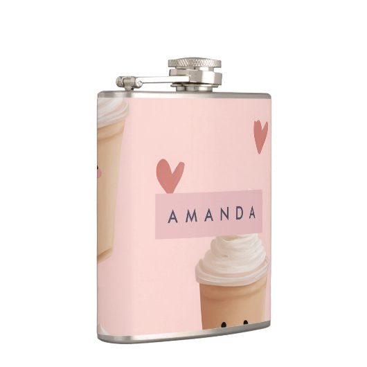 Personalized Kawaii Iced Coffee Pattern フラスク (右)