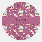 Personalized Kawaii Pink Purple Cupcake Topper  ラウンドシール (正面)