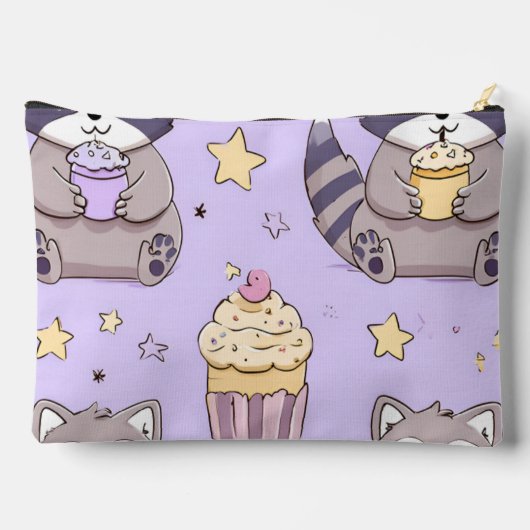 Personalized Kawaii Raccoons with Cupcakes Pattern アクセサリーポーチ (裏面)