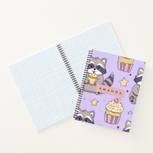 Personalized Kawaii Raccoons with Cupcakes Pattern ノートブック (内部)