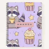 Personalized Kawaii Raccoons with Cupcakes Pattern ノートブック (正面)