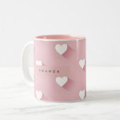 Personalized Kawaii Soft Pink Heart  ツートーンマグカップ (正面左)