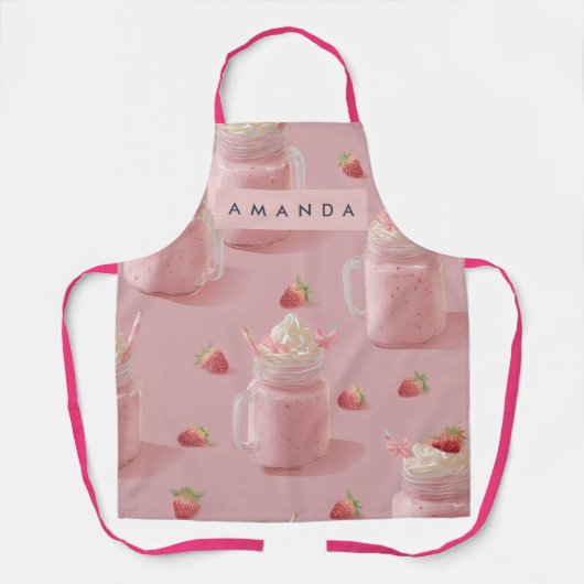 Personalized Kawaii Strawberry Milkshake Pattern A エプロン (正面)