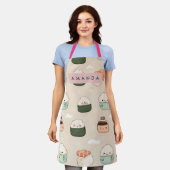 Personalized Kawaii Sushi Japanese Food Pattern エプロン (着用した状態)