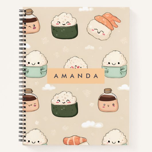 Personalized Kawaii Sushi Japanese Food Pattern ノートブック (正面)