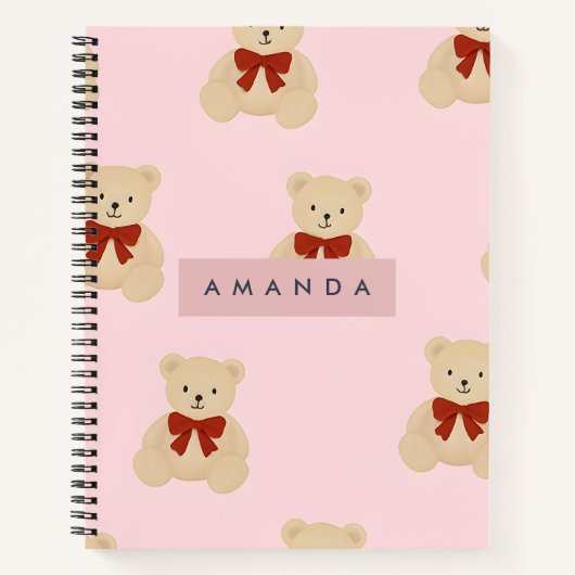 Personalized Kawaii Teddy Bear Pattern ノートブック (正面)