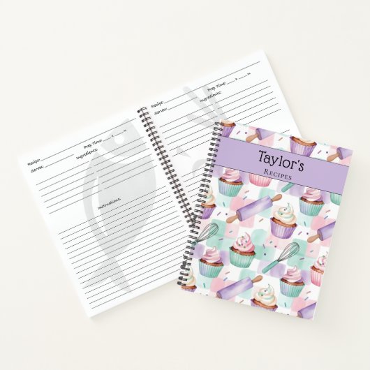 Personalized Keepsake Recipes Lavender Teal Cakes ノートブック (内部)