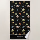 Personalized Kids' Alien & Spaceship ビーチタオル (正面)