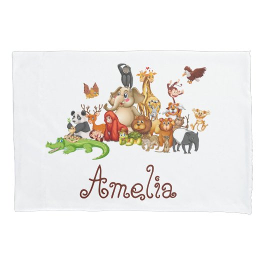 Personalized Kid's animals Square Sticker 枕カバー (正面)