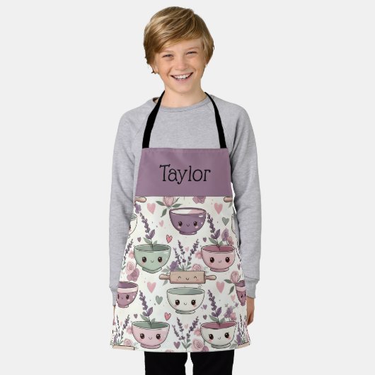 Personalized Kids Apron Adorable Smiling Mom Me エプロン (着用した状態)