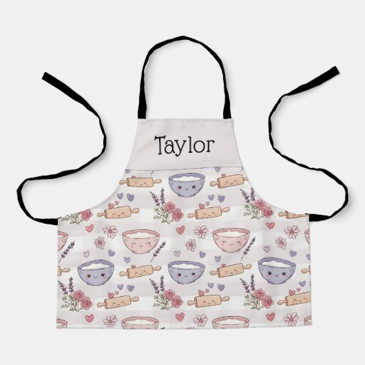 Personalized Kids Apron Kawaii Heart Baking Name エプロン (正面)
