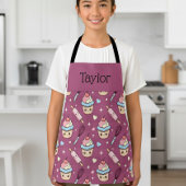Personalized Kids Apron Kawaii Pink PurpleCupcake  エプロン