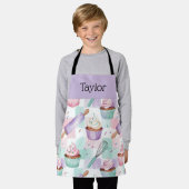 Personalized Kids Apron Lavender Cupcake Mom Me エプロン (着用した状態)