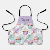 Personalized Kids Apron Lavender Cupcake Mom Me エプロン (正面)