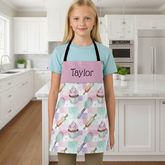 Personalized Kids Apron Pastel Baking Crew Mom Me エプロン