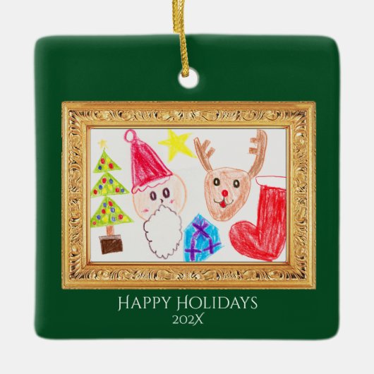 Personalized Kids Art & Photo Christmas Ornament セラミックオーナメント (正面)