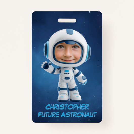 Personalized Kids Astronaut Emergency Contact バッジ (正面)