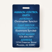 Personalized Kids Astronaut Emergency Contact バッジ (裏面)