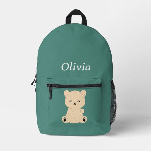 Personalized Kids' Backpack with Bear and Name プリントバックパック (正面)