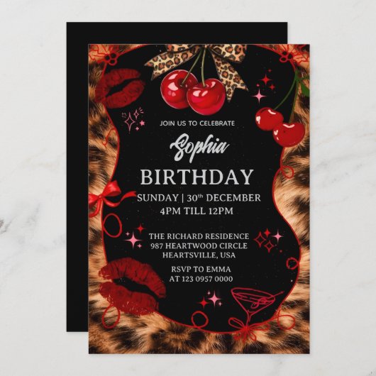 Personalized Kids Birthday Invitation Black Party  招待状 (正面/裏面)