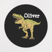 Personalized Kids Brown and Green T-REX Dinosaur  ラベル (デザイン2)