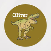 Personalized Kids Brown and Green T-REX Dinosaur ラベル (デザイン1)
