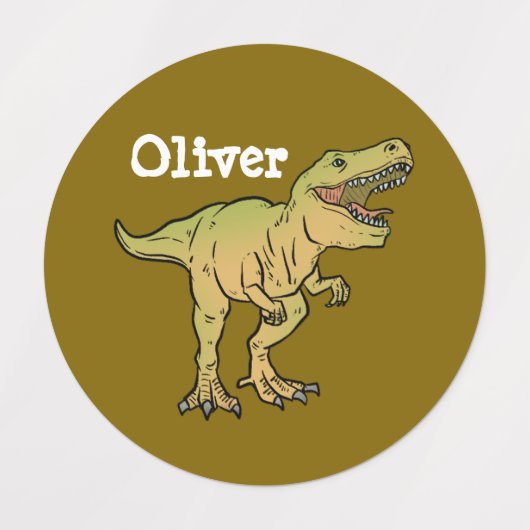 Personalized Kids Brown and Green T-REX Dinosaur ラベル (デザイン1)
