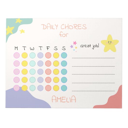 Personalized Kids Chore Chart Encouraging Rewards ノートパッド (正面)
