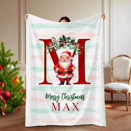 Personalized Kids Christmas Blanket with Santa フリースブランケット